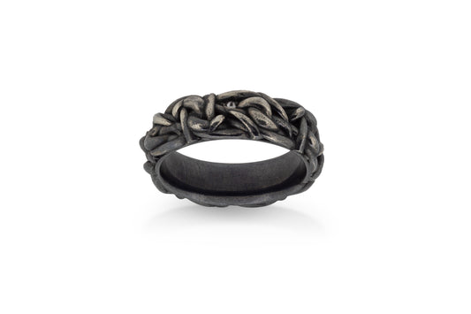 Gents Oxidised Silver Tangled Ring